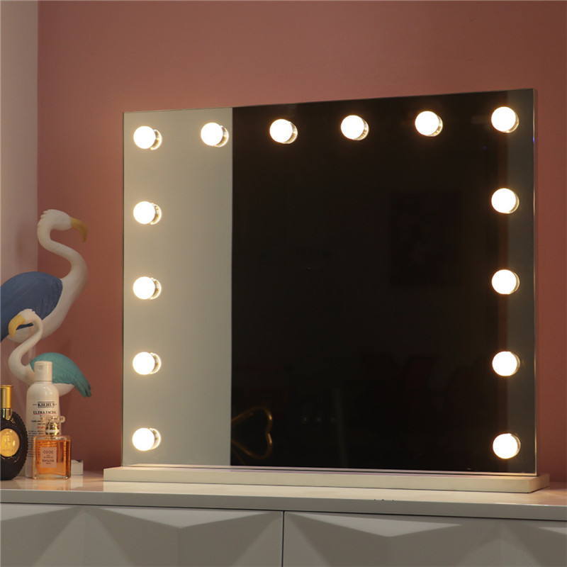 Valge suur töölaua Hollywood Mirror koos 14PCS kergitatud Bulbs make up Vanity Dressing